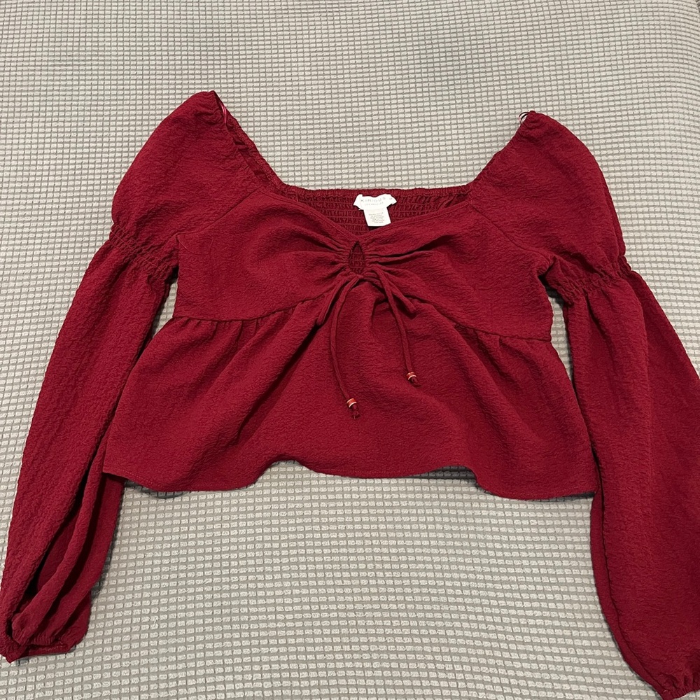 Chic Burgundy Women's Blouse with Tie Detail